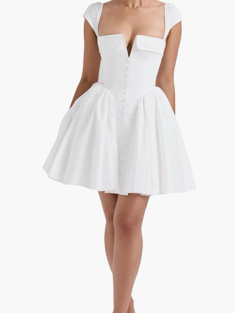 House of CB Florence White Cotton Corset Structured V-Plunge Mini Dress